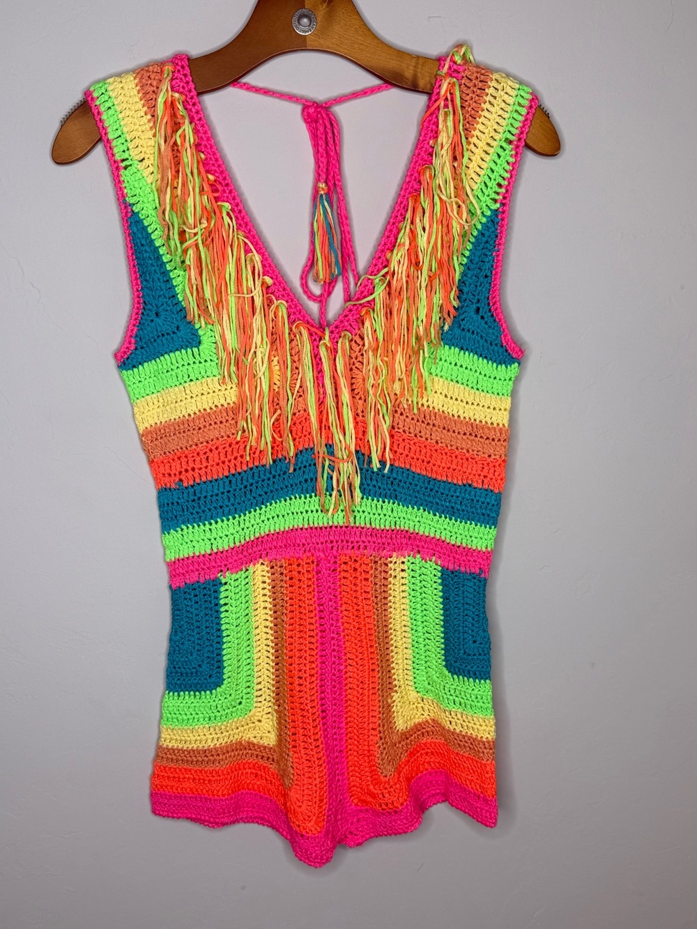 Davi & Dani crochet neon colorful romper nwt S/M